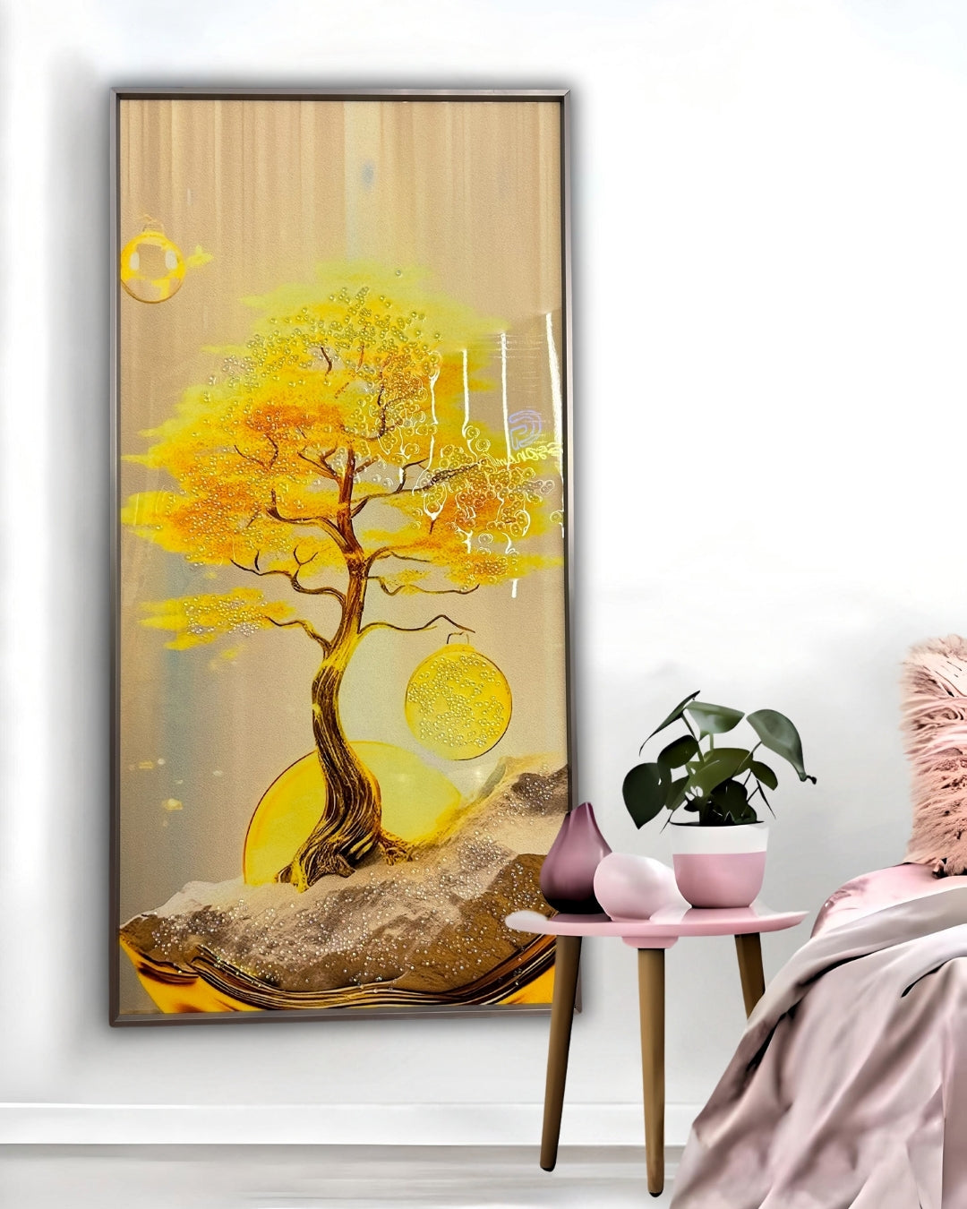 yellow tree crystal art painting 